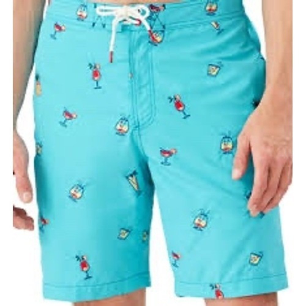 Tommy Bahama Swim Trunks Mens XL Turquoise Blue EUC Embroidered Cocktails Beach